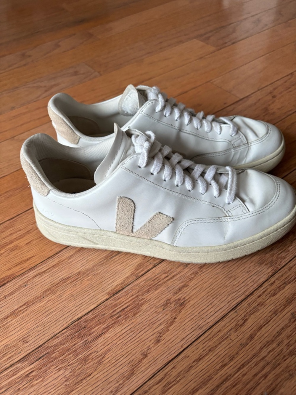 Veja White Leather V12 Sneakers with Beige Suede